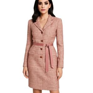 Vintage Bill Blass Pink Bouclé Tweed Two Piece Skirt Suit Set Size 10 Lined